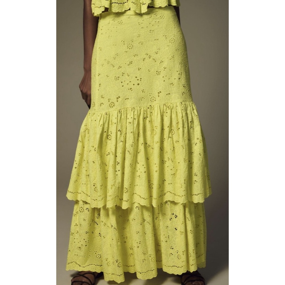 New $220 Anthropologie Maeve Tiered  Skirt Chartreuse eyelet   Tiered 6
